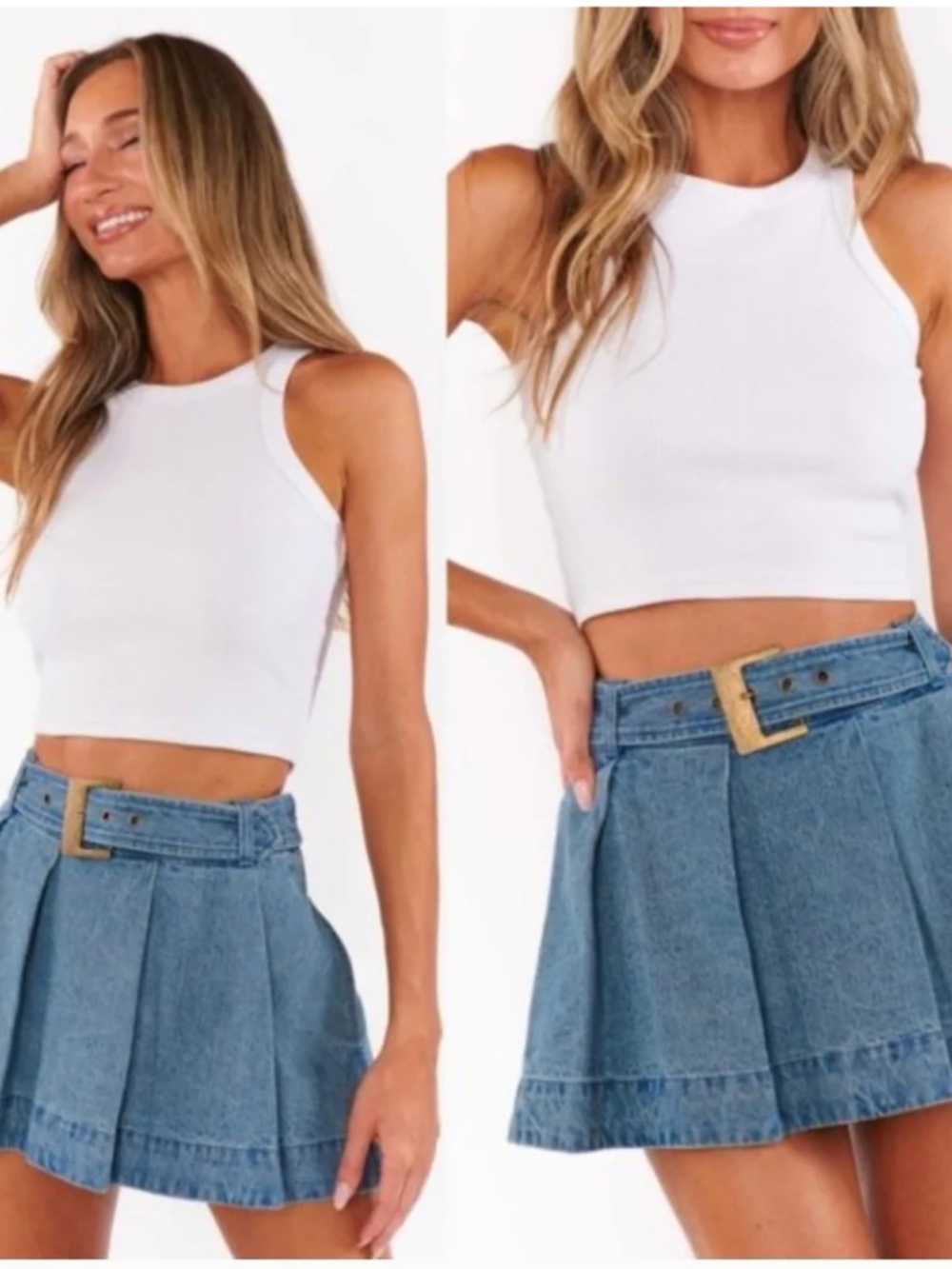 Show Me Your Mumu Lohan Denim Belted Jean Skort M NWT - Picture 1 of 9